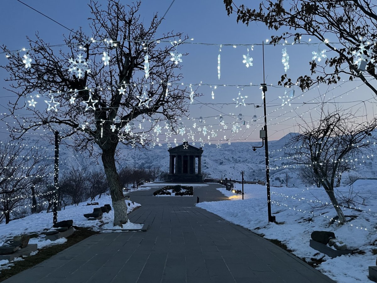 Garni Museum-Reserve is decorated with bright Christmas lights