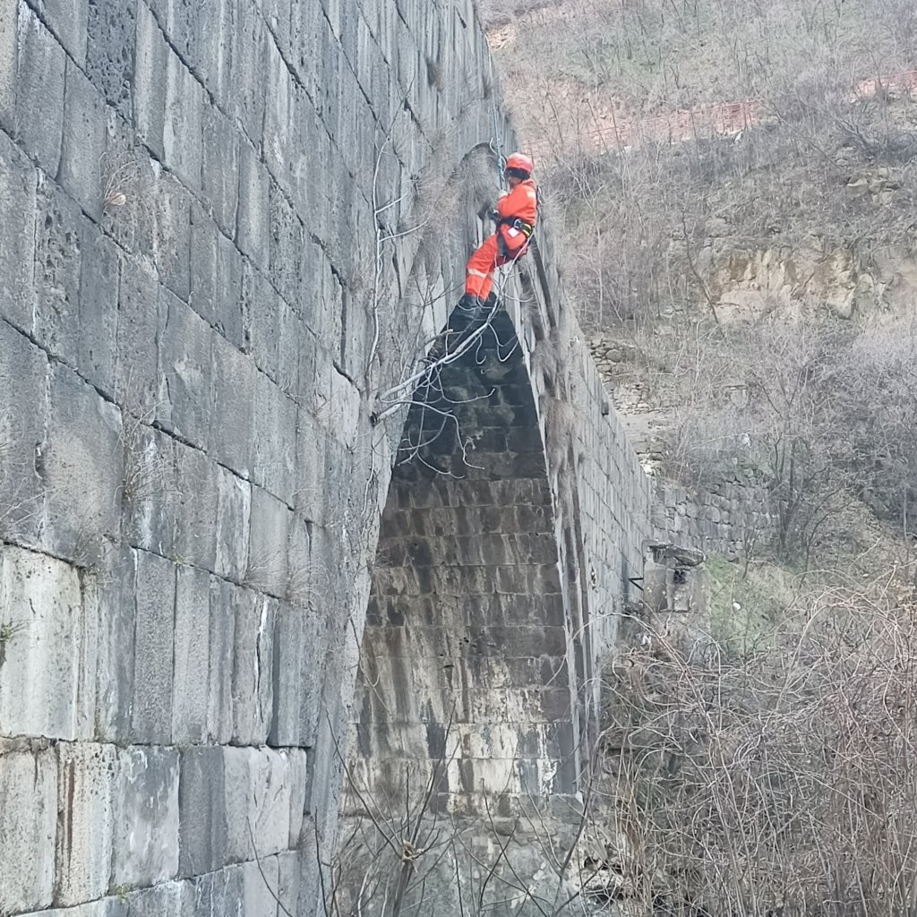 The arches and walls of Sanahin bridge have been cleared of grass